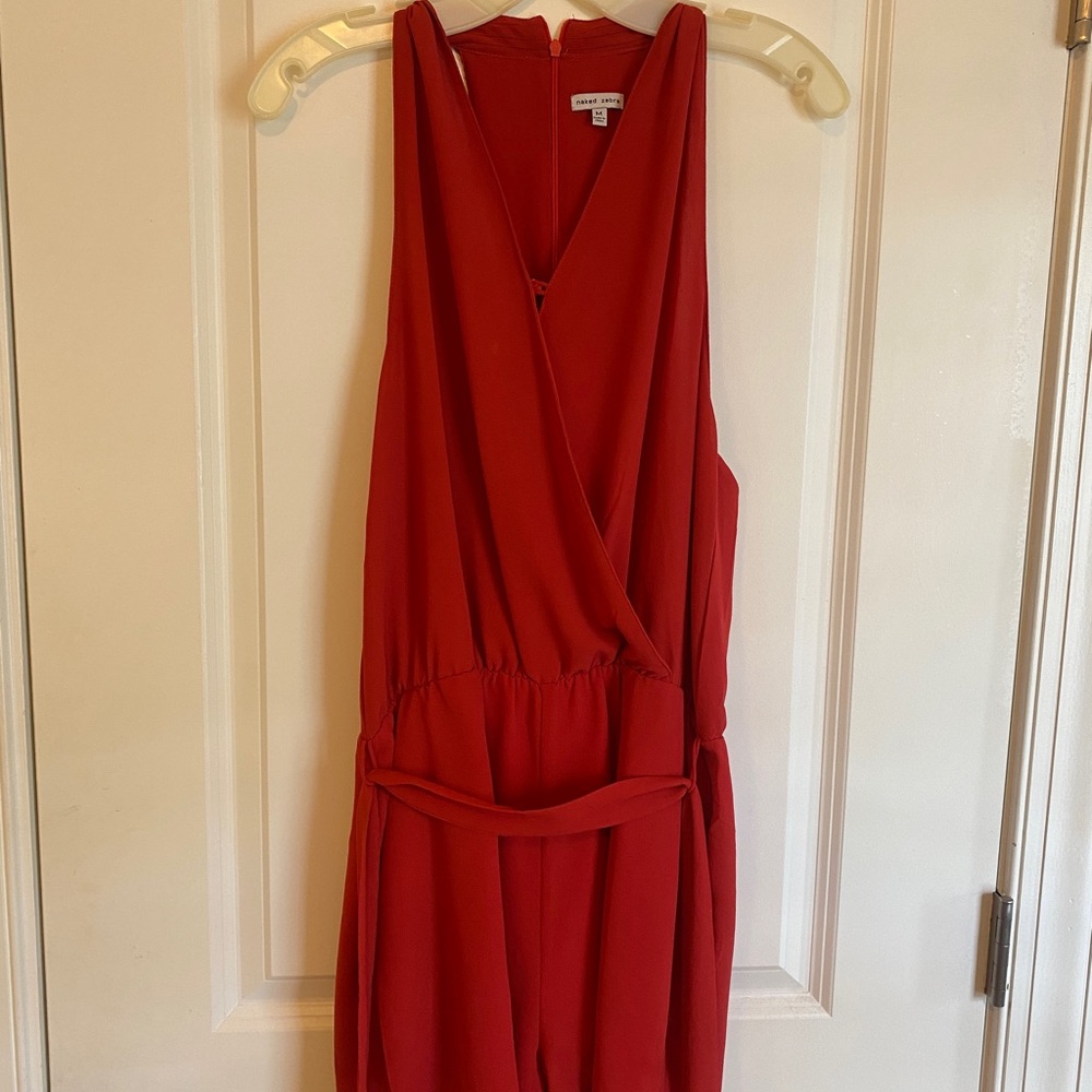 Red chiffon romper with tie